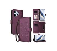 Coque Portefeuille Realme Note 80 4G Papillon Cuir PU Aimant Béquille Fentes Cartes Sangle Violet