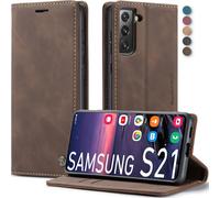 Coque Portefeuille Samsung Galaxy S21 5g En Cuir Synthétique Premium - 2 Emplacements Cartes + Poche Pour Billets, Support Réglable Et Protection Intégrale - Marron