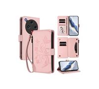 Coque Portefeuille ZTE Nubia Focus 2 Cuir PU Papillon Fermeture Eclair Béquille Fentes Cartes Rose
