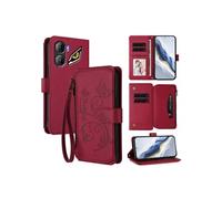 Coque Portefeuille ZTE nubia Neo 3 Cuir PU Papillon Aimant Béquille Fentes Cartes Sangle Rouge