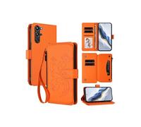 Coque Portefeuille ZTE nubia RedMagic 10 Pro Plus Papillon Cuir PU Aimant Fermeture Eclair Béquille Fentes Cartes Sangle Orange