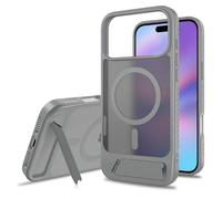 Coque pour 17 Pro Max Noir translucide | Support magnétique puissant et sans couture, protection contre les chutes de qualité militaire, béquille intégrée réglable robuste, finition mate fine (gris