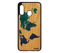 Coque pour A20e en Bois Silicone Carte Monde Atlas Case planete Cadeau Bleu Terre Globe geographie Motif SM-A202F de pour Samsung Galaxy