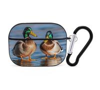 Coque pour AirPod Pro 2 avec porte-clés, coque antichoc avec deux canards colverts compatible avec AirPod Pro 2e/1ère génération, prend en charge le chargement sans fil, LED avant visible, noir