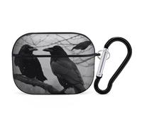 Coque pour AirPod Pro 2 avec porte-clés, coque antichoc corneille compatible avec AirPod Pro 2e/1ère génération, prend en charge le chargement sans fil, LED avant visible, noir