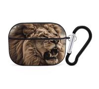 Coque pour AirPod Pro 2 avec porte-clés, coque antichoc en colère lion compatible avec AirPod Pro 2e/1ère génération, prend en charge le chargement sans fil, LED avant visible, noir