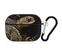 Coque pour AirPod Pro 2 avec porte-clés, coque antichoc en forme de tortue de mer dorée compatible avec AirPod Pro 2e/1ère génération, prend en charge le chargement sans fil, LED avant visible, noir