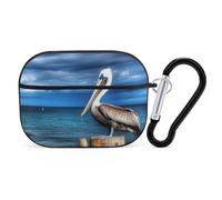 Coque pour AirPod Pro 2 avec porte-clés, coque antichoc motif oiseau pélican, compatible avec AirPod Pro 2e/1ère génération, prend en charge le chargement sans fil, LED avant visible, noir