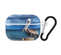 Coque pour AirPod Pro 2 avec porte-clés, coque antichoc motif oiseau pélican, compatible avec AirPod Pro 2e/1ère génération, prend en charge le chargement sans fil, LED avant visible, blanc