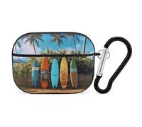 Coque pour AirPod Pro 2 avec porte-clés, coque antichoc pour planche de surf compatible avec AirPod Pro 2e/1ère génération, prend en charge le chargement sans fil, LED avant visible, noir