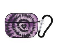Coque pour AirPod Pro 2 avec porte-clés, coque antichoc tie dye violette compatible avec AirPod Pro 2e/1ère génération, prend en charge le chargement sans fil, LED avant visible, noir