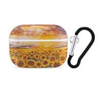 Coque pour AirPod Pro 2 avec porte-clés, motif tournesols in the field, coque antichoc compatible avec AirPod Pro 2e/1ère génération, prend en charge le chargement sans fil, LED avant visible, blanc