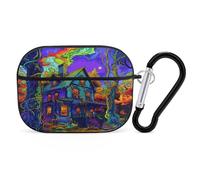 Coque pour AirPod Pro 2 avec porte-clés, résistante aux chocs, coque d'art psychédélique compatible avec AirPod Pro 2e/1ère génération, prend en charge le chargement sans fil, LED avant visible, noir