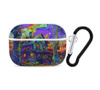 Coque pour AirPod Pro 2 avec porte-clés, résistante aux chocs, coque d'art psychédélique compatible avec AirPod Pro 2e/1ère génération, prend en charge le chargement sans fil, LED avant visible, blanc