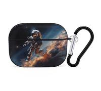 Coque pour Airpod Pro 2e/1ère génération, astronaute volant dans l'espace - Coque de protection antichoc avec anneau porte-clés anti-rayures - Coque rigide en polycarbonate pour homme et femme - Noir