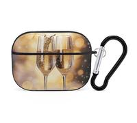 Coque pour Airpod Pro 2e/1ère génération avec deux verres de champagne - Coque de protection antichoc avec anneau porte-clés anti-rayures - Coque rigide en polycarbonate pour homme et femme - Noir