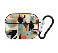 Coque pour Airpod Pro avec accessoires porte-clés - Coque de protection rigide - Art moderne - Motif chat - Compatible avec Airpod 2e/1ère génération, LED avant visible