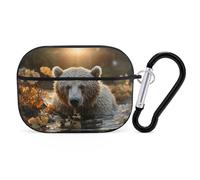 Coque pour Airpod Pro avec accessoires porte-clés coque de protection rigide Bear Crossing The River pour écouteurs compatibles avec Airpod Case 2e/1ère génération, LED avant visible