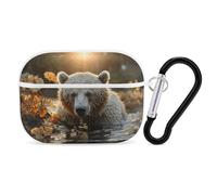 Coque pour Airpod Pro avec accessoires porte-clés coque de protection rigide Bear Crossing The River pour écouteurs compatibles avec Airpod Case 2e/1ère génération, LED avant visible