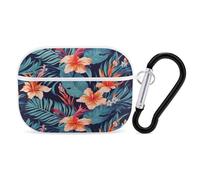 Coque pour Airpod Pro avec accessoires porte-clés - Coque de protection rigide - Motif floral tropical hawaïen - Compatible avec Airpod 2e/1ère génération, LED avant visible