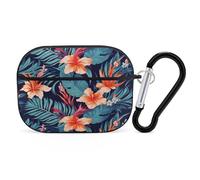 Coque pour Airpod Pro avec accessoires porte-clés - Coque de protection rigide - Motif floral tropical hawaïen - Compatible avec Airpod 2e/1ère génération, LED avant visible