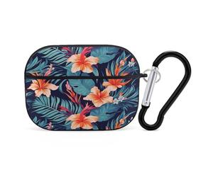 Coque pour Airpod Pro avec accessoires porte-clés - Coque de protection rigide - Motif floral tropical hawaïen - Compatible avec Airpod 2e/1ère génération, LED avant visible
