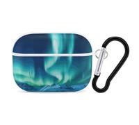 Coque pour Airpod Pro avec accessoires porte-clés - Coque de protection rigide - Northern Lights - Compatible avec Airpod Case 2e/1ère génération, LED avant visible