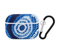 Coque pour Airpod Pro avec accessoires porte-clés - Coque de protection rigide tie-dye bleu compatible avec Airpod Case 2e/1ère génération, LED avant visible