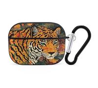 Coque pour Airpod Pro avec accessoires porte-clés - Coque de protection rigide - Tigre Botanical - Compatible avec Airpod Case 2e/1ère génération, LED avant visible