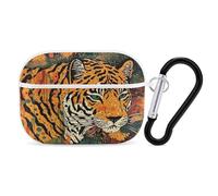 Coque pour Airpod Pro avec accessoires porte-clés - Coque de protection rigide - Tigre Botanical - Compatible avec Airpod Case 2e/1ère génération, LED avant visible