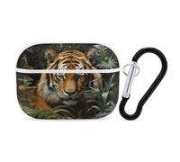 Coque pour Airpod Pro avec accessoires porte-clés - Coque de protection rigide - Tigre de la jungle - Compatible avec Airpod Case 2e/1ère génération, LED avant visible