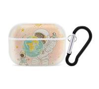 Coque pour Airpod Pro avec clip de verrouillage sécurisé, astronaute tenant la terre, housse de protection compatible avec Airpod Pro 2e/1ère génération, pour homme et femme, LED avant visible, blanc