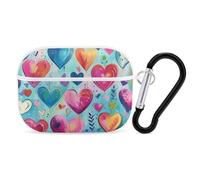 Coque pour Airpod Pro avec clip de verrouillage sécurisé - Collage rigide - Cœurs colorés - Coque de protection compatible avec Airpod Pro 2e/1ère génération - Pour homme et femme - LED avant visible