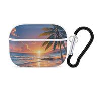 Coque pour Airpod Pro avec clip de verrouillage sécurisé - Coque de protection rigide avec palmier tropical compatible avec Airpod Pro 2e/1ère génération - Pour homme et femme - LED avant visible