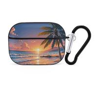 Coque pour Airpod Pro avec clip de verrouillage sécurisé - Coque de protection rigide avec palmier tropical compatible avec Airpod Pro 2e/1ère génération - Pour homme et femme - LED avant visible