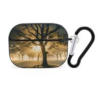 Coque pour Airpod Pro avec clip de verrouillage sécurisé - Coque de protection rigide Dawn Forest compatible avec Airpod Pro 2e/1ère génération - Pour homme et femme - LED avant visible - Noir