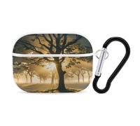 Coque pour Airpod Pro avec clip de verrouillage sécurisé, coque de protection rigide Dawn Forest compatible avec Airpod Pro 2e/1ère génération, coque pour homme et femme, LED avant visible, blanc