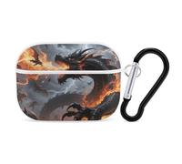 Coque pour Airpod Pro avec clip de verrouillage sécurisé, coque de protection rigide Dragon compatible avec Airpod Pro 2e/1ère génération, pour homme et femme, LED avant visible, blanc
