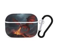 Coque pour Airpod Pro avec clip de verrouillage sécurisé, coque de protection rigide Dragon compatible avec Airpod Pro 2e/1ère génération, pour homme et femme, LED avant visible, blanc