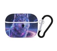 Coque pour Airpod Pro avec clip de verrouillage sécurisé, coque de protection rigide Galaxy Wolf compatible avec Airpod Pro 2e/1ère génération, pour homme et femme, LED avant visible, blanc