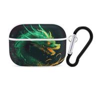 Coque pour Airpod Pro avec clip de verrouillage sécurisé, coque de protection rigide motif dragon chinois compatible avec Airpod Pro 2e/1ère génération, pour homme et femme, LED avant visible, blanc