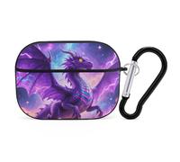 Coque pour Airpod Pro avec clip de verrouillage sécurisé, coque de protection rigide motif dragon violet compatible avec Airpod Pro 2e/1ère génération, pour homme et femme, LED avant visible, noir
