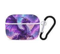 Coque pour Airpod Pro avec clip de verrouillage sécurisé, coque de protection rigide motif dragon violet compatible avec Airpod Pro 2e/1ère génération, pour homme et femme, LED avant visible, blanc