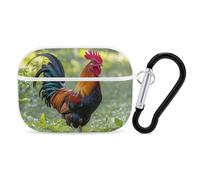Coque pour Airpod Pro avec clip de verrouillage sécurisé, coque de protection rigide poulet sur l'herbe compatible avec Airpod Pro 2e/1ère génération, coque pour homme et femme, LED avant visible