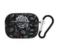 Coque pour Airpod Pro avec clip de verrouillage sécurisé - Coque de protection rigide rose gothique compatible avec Airpod Pro 2e/1ère génération - Pour homme et femme - LED avant visible - Noir