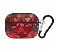 Coque pour Airpod Pro avec clip de verrouillage sécurisé - Motif cœurs rouges - Coque de protection compatible avec Airpod Pro 2e/1ère génération - Pour homme et femme - LED avant visible - Noir