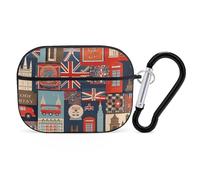 Coque pour Airpod Pro avec clip de verrouillage sécurisé, symboles de l'Angleterre, housse de protection rigide compatible avec Airpod Pro 2e/1ère génération, pour homme et femme, LED avant visible