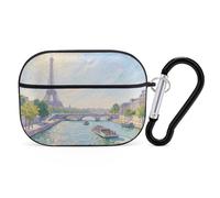 Coque pour Airpod Pro avec clip de verrouillage sécurisé - Tour Eiffel rigide à Paris - Housse de protection compatible avec Airpod Pro 2e/1ère génération - Pour homme et femme - LED avant visible