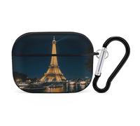 Coque pour Airpod Pro avec clip de verrouillage sécurisé - Tour Eiffel rigide - Compatible avec Airpod Pro 2e/1ère génération - Pour homme et femme - LED avant visible - Noir