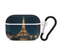 Coque pour Airpod Pro avec clip de verrouillage sécurisé - Tour Eiffel rigide - Compatible avec Airpod Pro 2e/1ère génération - Pour homme et femme - LED avant visible - Blanc